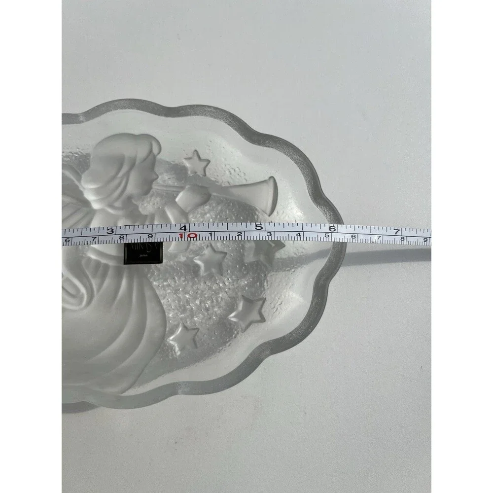 Mikasa Frosted Textured Glass Angel Gabriel Trumpet Stars Oval Candy Dish 6